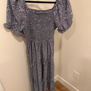 Floral Smocked Gray Dress